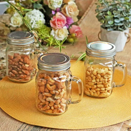 Vista 4 de Kate Aspen Tazas de Frasco Mason de 12 oz con Asas y Tapa Sólida (Juego de 6) Tazas de Vidrio para Beber de Cocina Favores de Baby Shower DIY