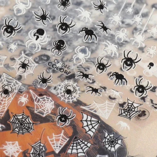 Vista 5 de Calcomanías de uñas de Halloween, que brillan en la oscuridad, calcomanías de uñas luminosas 3D, autoadhesivas, calabaza, calavera, murciélago