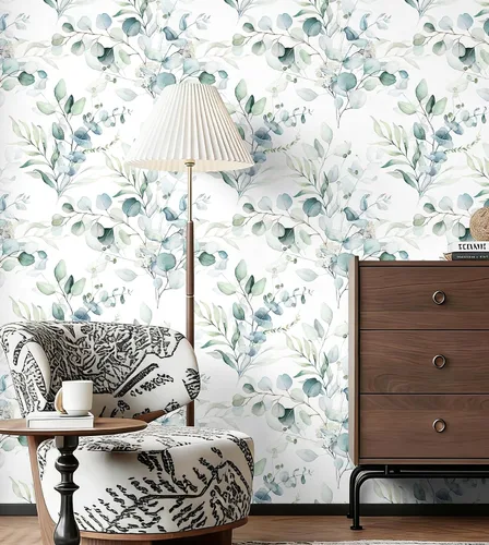 Vista 4 de Floralplus Papel tapiz autoadhesivo de hojas de eucalipto bohemio para baño, apto para inquilinos, papel tapiz extraíble, papel adhesivo adhesivo