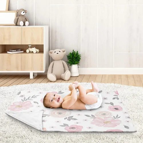 Vista 3 de Sweet Jojo Designs Manta suave para bebé (rosa/gris bohemio floral) para niñas, bebés, recién nacidos, niños pequeños, 30 x 36 pulgadas, manta