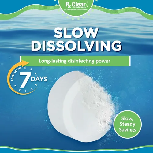 Vista 2 de Rx Clear Tabletas de cloro de 1 pulgada 5 libras Usar tabletas como bactericida, algicida y desinfectante en piscinas Estabilizadas, de larga