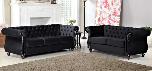 Vista 18 de Container Furniture Direct Feinstein - Sofá Chesterfield de terciopelo moderno para sala de estar con cabezas de clavos, acolchado de diamante