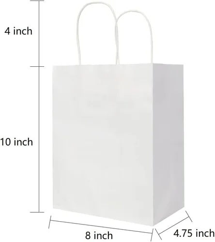 Vista 5 de Oikss Cada paquete de 100 bolsas de regalo de papel kraft blanco pequeño y mediano con asas a granel
