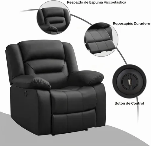 Vista 4 de EBELLO Silla reclinable eléctrica clásica, de piel sintética, silla reclinable eléctrica de gran tamaño con cojín suave y respaldo, sofá con cómodo