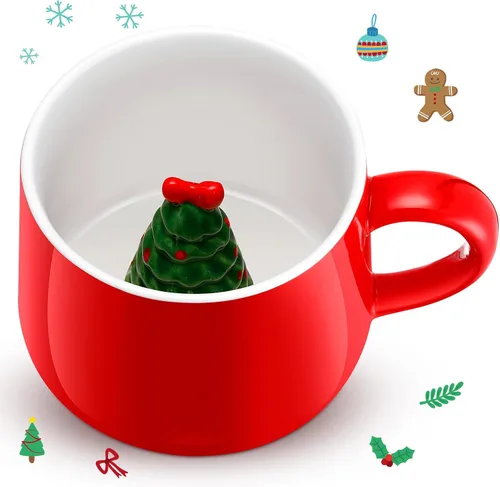 Vista 13 de Sliner Divertidas tazas de Navidad en 3D con animal en el interior, 13.5 onzas, hechas a mano, taza de café de cerámica, bonita figura de dibujos