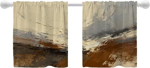 Vista 19 de Shrahala Cortinas de nivel de chakras con mandala beige para ventanas de cocina, paneles de cortina de ventana de mandala multicapa de poliéster