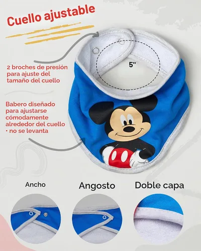 Vista 3 de Disney Mickey Mouse - Babero bandana para bebé, paquete de 3 baberos de Mickey Mouse (azul/rojo/gris, 0-12 meses)