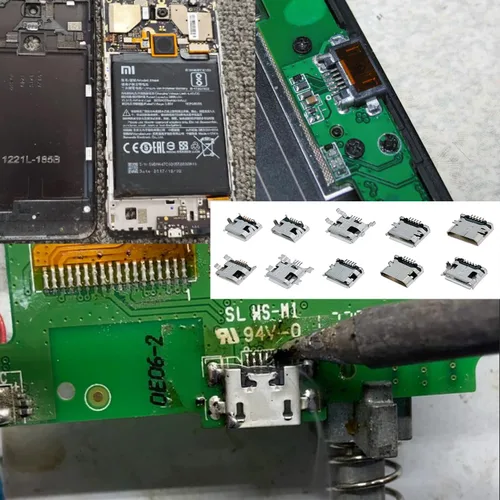 Vista 6 de 50pcs 5Pin Micro USB hembra sockets, puerto de carga reparación conector