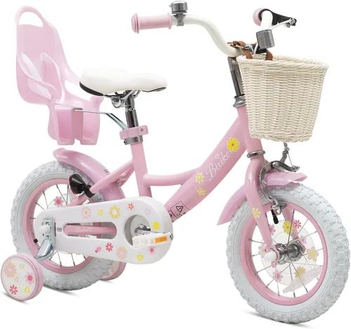 Vista 6 de Bixike Girls Bike with Basket for Toddlers and Kids Aged 3-14 Years Old, 12 14 16 18 Inch with Training Wheels & Doll Seat, 20 Inch with Kickstand &