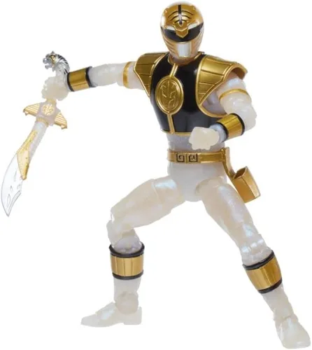 Vista 2 de Power Rangers Lightning Collection Mighty Morphin Metallic White Ranger Figura de acción coleccionable de 6 pulgadas con accesorios