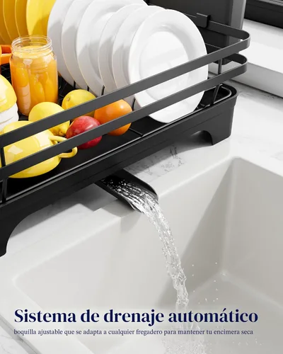 Vista 7 de Kitsure - Escurridor multifuncional para platos, 15.7 x 12.0 x 5.5 pulgadas, color negro Dish Rack for Kitchen Counter with Cutlery Holder