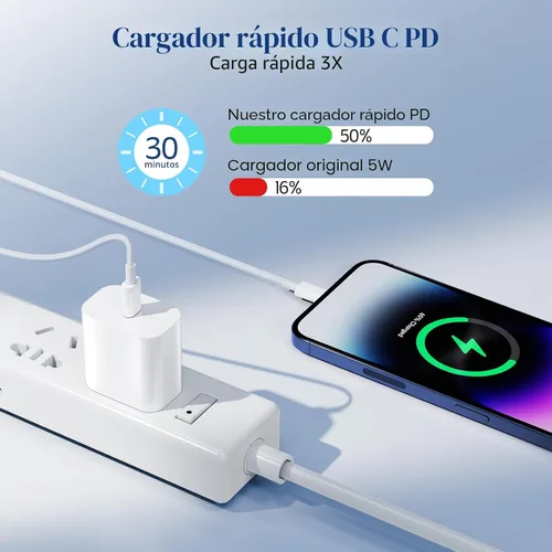 Vista 2 de Cargador de carga rápida para iPhone 14, 13, 12, 11, paquete de 2