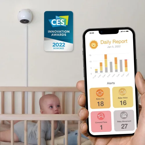 Vista 6 de Amaryllo iBabi Smart Baby Monitor: 1080p FHD, visión nocturna, alertas de llanto/voz, 360 PTZ de seguimiento automático, zona de peligro