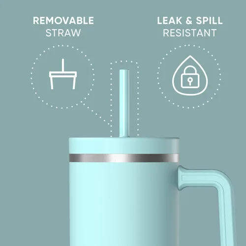 Vista 2 de Hydrapeak Voyager Vaso de 40 oz con Asa y Tapa con Pajita Botella de Agua Reutilizable de Acero Inoxidable Taza de Viaje Compatible con Portavasos