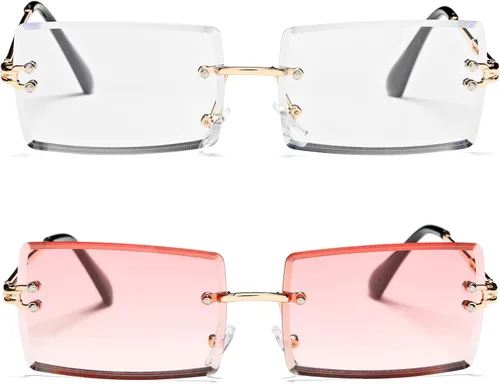 Vista 50 de Gafas de sol rectangulares para hombres/mujeres, gafas de sol pequeñas sin montura cuadrada