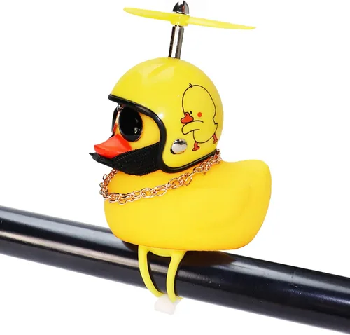 Vista 10 de wonuu Adornos de pato de goma para automóvil, decoración de tablero de instrumentos de pato amarillo, cuernos de bicicleta de pato con casco