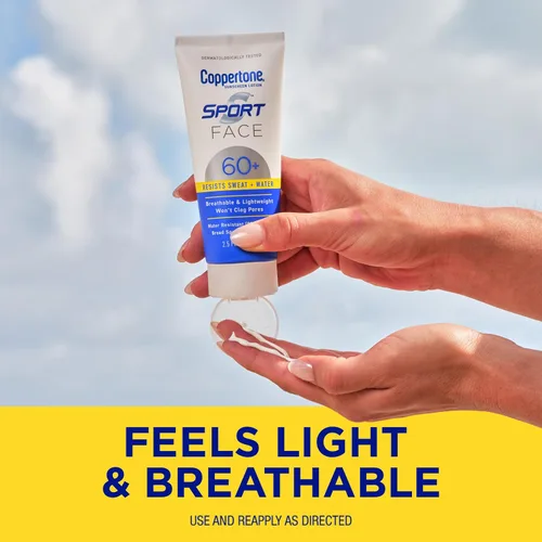 Vista 8 de Coppertone Sport Face Sunscreen Lotion SPF 60+, protector solar resistente al agua con amplio espectro SPF 60+, ligero y transpirable, tubo de 2.5