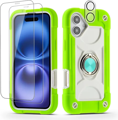 Vista 147 de Funda para iPhone 11 de 6.1 pulgadas con soporte de anillo, con 2 protectores de pantalla de vidrio, resistente a los golpes, resistente a