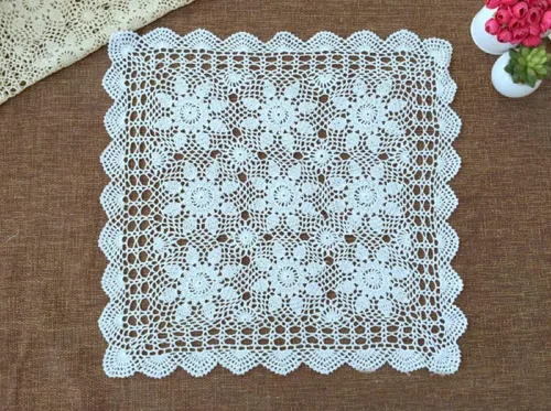 Vista 8 de Laivigo Manteles individuales de encaje de algodón hecho a mano, 19 pulgadas, color beige