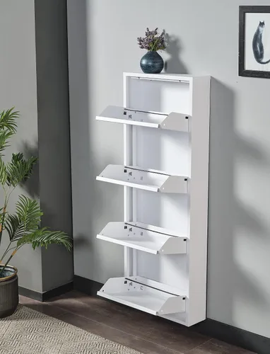 Vista 10 de Zapatero con cajón abatible, organizador de almacenamiento, estante para zapatos independiente, sin necesidad de montaje para montaje en pared Gris