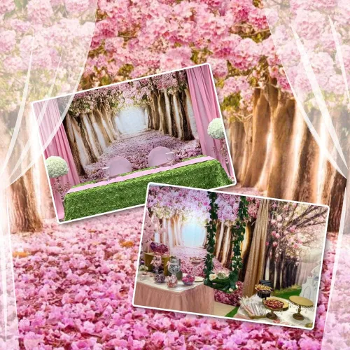 Vista 4 de AOFOTO Fondo de fondo de flores de cerezo de primavera de 5 x 3 pies, flores rosadas, árbol, pétalos florales, boulevard, fondo de fotografía, baby