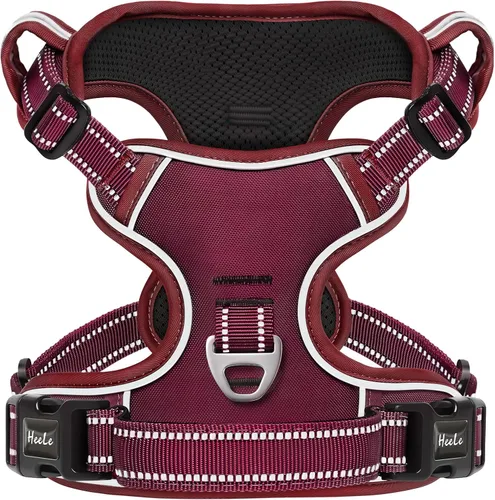 Vista 23 de HEELE Arnés para perro pequeño sin tirones con mango suave, arnés reflectante ajustable, color negro, XS Reflective Front Clip Vest with Control
