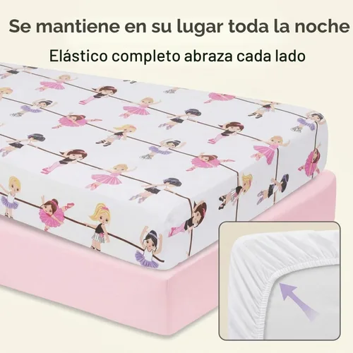 Vista 5 de Everyday Kids Paquete de 2 Sábanas Bajeras para Cuna para Niña, 100% Sábana de Bebé de Microfibra Suave y Transpirable, Se Adapta a Colchones