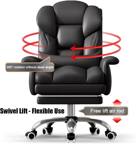 Vista 4 de Silla de oficina, silla ejecutiva de cuero ajustable, respaldo alto, silla ergonómica de escritorio para computadora, soporte lumbar, silla de Negro