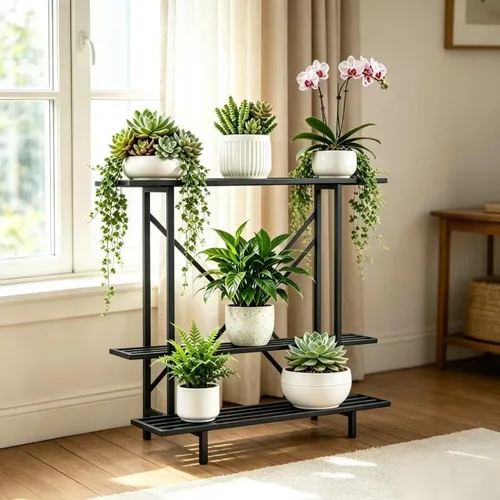 Vista 13 de Estante colgante para macetas, resistente soporte para plantas, enrejado, soporte para plantas de múltiples capas para el hogar, jardín, balcón