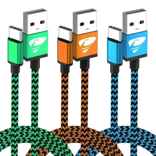 Vista 8 de Aioneus Cable USB A a USB C, paquete de 3 unidades de 3 pies, cable de carga USB C trenzado duradero de carga rápida, cable de carga tipo C