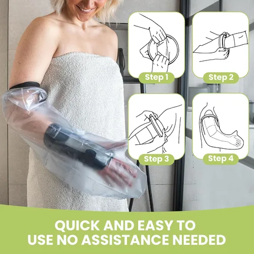 Vista 3 de Fundas pequeñas para brazo de ducha para adultos, funda protectora impermeable para codo de brazo roto, bolsa fundida reutilizable para ducha