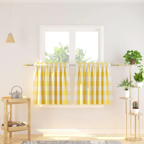 Vista 166 de Cenefas de cortina para ventana de 16 pulgadas de largo, 2 paneles de cuadros búfalo, cortinas pequeñas con bolsillo para barra, estilo clásico