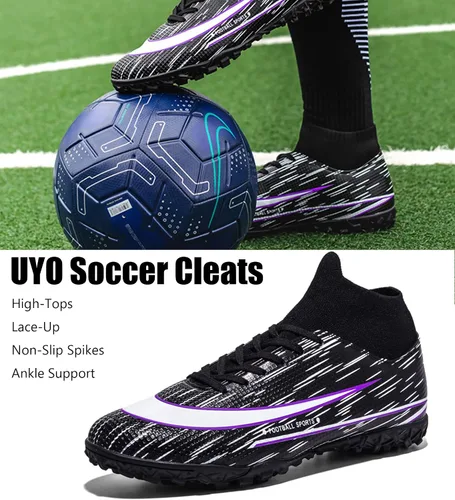 Vista 6 de Men's Soccer Shoes Football Cleats Indoor High-Tops Lace-Up Non-Slip Spikes Turf Boots