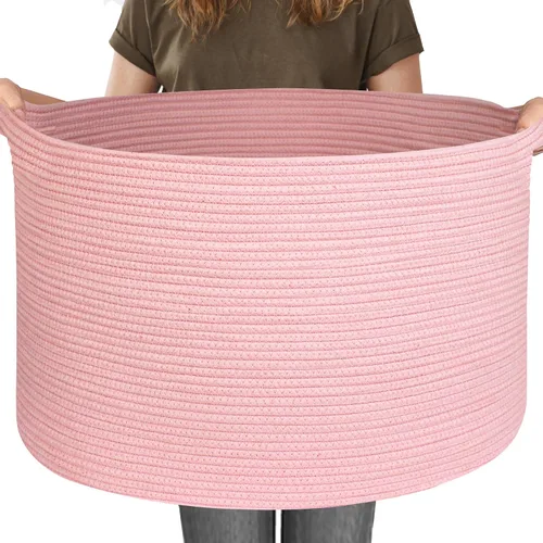 Vista 26 de MEGASKET Cesta grande de manta negra, 22 x 22 x 14 pulgadas, contenedor de cuerda tejida para almacenamiento, caja de almacenamiento de juguetes