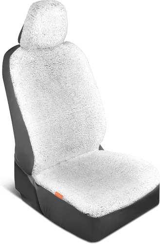 Vista 11 de Carbella Fundas de asiento de automóvil de piel de oveja, paquete de 2 unidades, solo asientos delanteros, bonitas fundas de asiento para negro