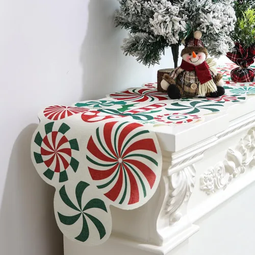Vista 4 de FOIMAS Camino de Mesa de Dulces de Navidad, 71 x 13 pulgadas Camino de Mesa de Dulces Piruleta de Menta, Manteles de Mesa para Ornamento de Mesa
