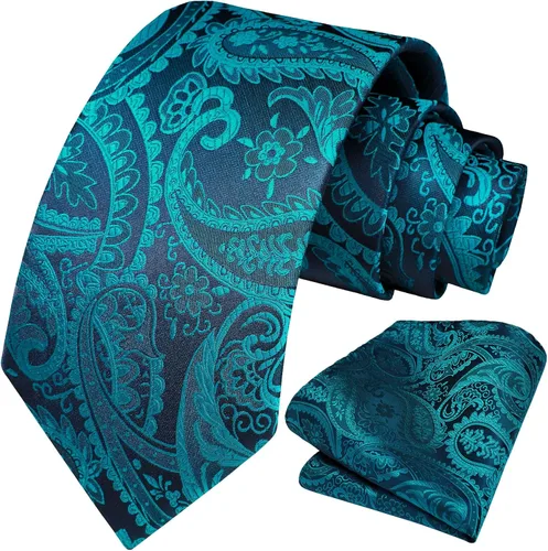 Vista 181 de HISDERN Corbatas para hombre, corbata de cachemira y bolsillo cuadrado tejido clásico floral para hombre, corbata de fiesta de boda