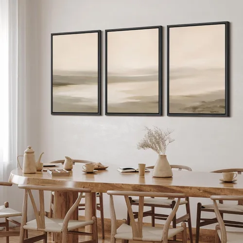 Vista 371 de SIGNFORD - Set de obras de arte en lienzo enmarcado para pared, ilustraciones abstractas de neblina del desierto en tonos neutros beige y marrón