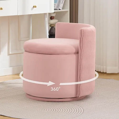 Vista 8 de WUTUTUEE Silla grande de terciopelo con almacenamiento, silla de maquillaje giratoria de 360° con respaldo ondulado, taburete pequeño sin montaje