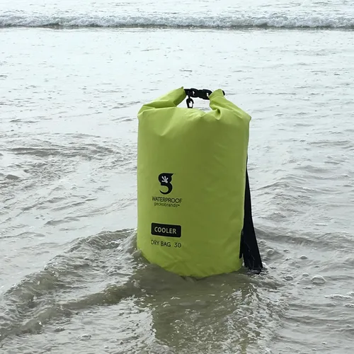 Vista 4 de geckobrands Bolsa seca de lona – Bolsa impermeable de PVC con mosquetón para almacenamiento seguro, para canotaje, kayak, camping Gris