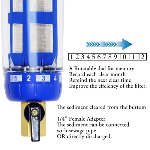 Vista 4 de Beduan Filtro de agua de sedimentos para toda la casa, protector de sistema de prefiltro reutilizable de 50 micrones, rosca macho de 1/2 pulgada