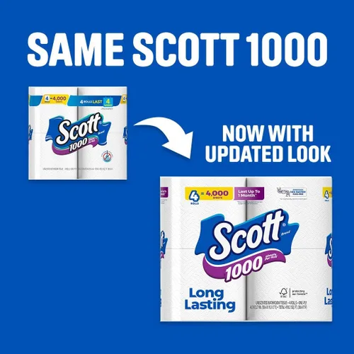 Vista 3 de Scott 1000 hojas por rollo, 8 rollos de papel higiénico, papel de baño