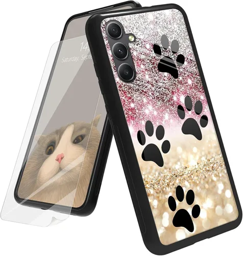 Vista 45 de Funda para Samsung Galaxy A12 5G con protector de pantalla, parte trasera de vidrio templado + TPU de silicona suave que absorbe los golpes