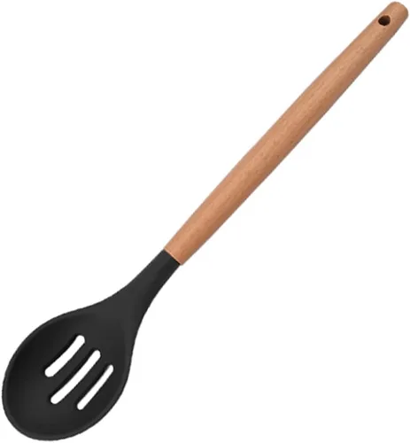 Vista 12 de 1 cucharón de silicona negra para sopa profunda, resistente al calor, cuchara de goma antiadherente grande con mango de madera para cocinar 1