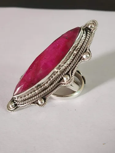 Vista 9 de Ruby Ring, Bohemian Jewelry, Long Ring, Eye Shape, Bridesmaids Gift, Promise Engagement Ring, 925 Sterling Silver Ring, Full Finger Jewelry