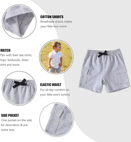 Vista 5 de SOBOWO Pantalones cortos deportivos de verano para bebés niños y niñas, paquete de 3 unidades, pantalones deportivos de algodón sólido, pantalones