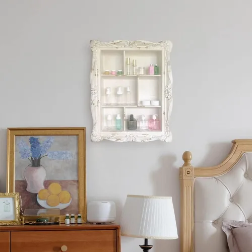 Vista 2 de Shabby Chic - Estantes flotantes de pared con tallado hecho a mano, estante de pared de madera estilo francés para sala de estar, dormitorio