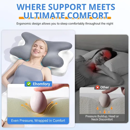 Vista 6 de Almohada cervical para el cuello, almohadas ergonómicas de espuma viscoelástica para aliviar el dolor de cuello con funda de almohada transpirable