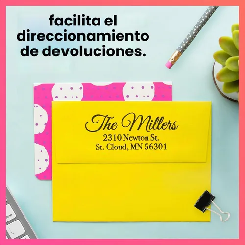 Vista 5 de ExcelMark Sello de dirección de devolución personalizado – Sello de goma autoentintado personalizado (mediano, Great Vibes)