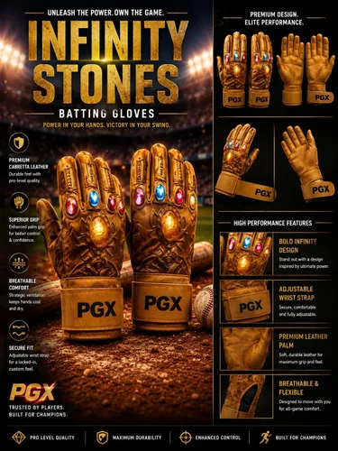 Vista 5 de PGX Power Stones Batting Gloves for Baseball & Softball, Youth & Adult